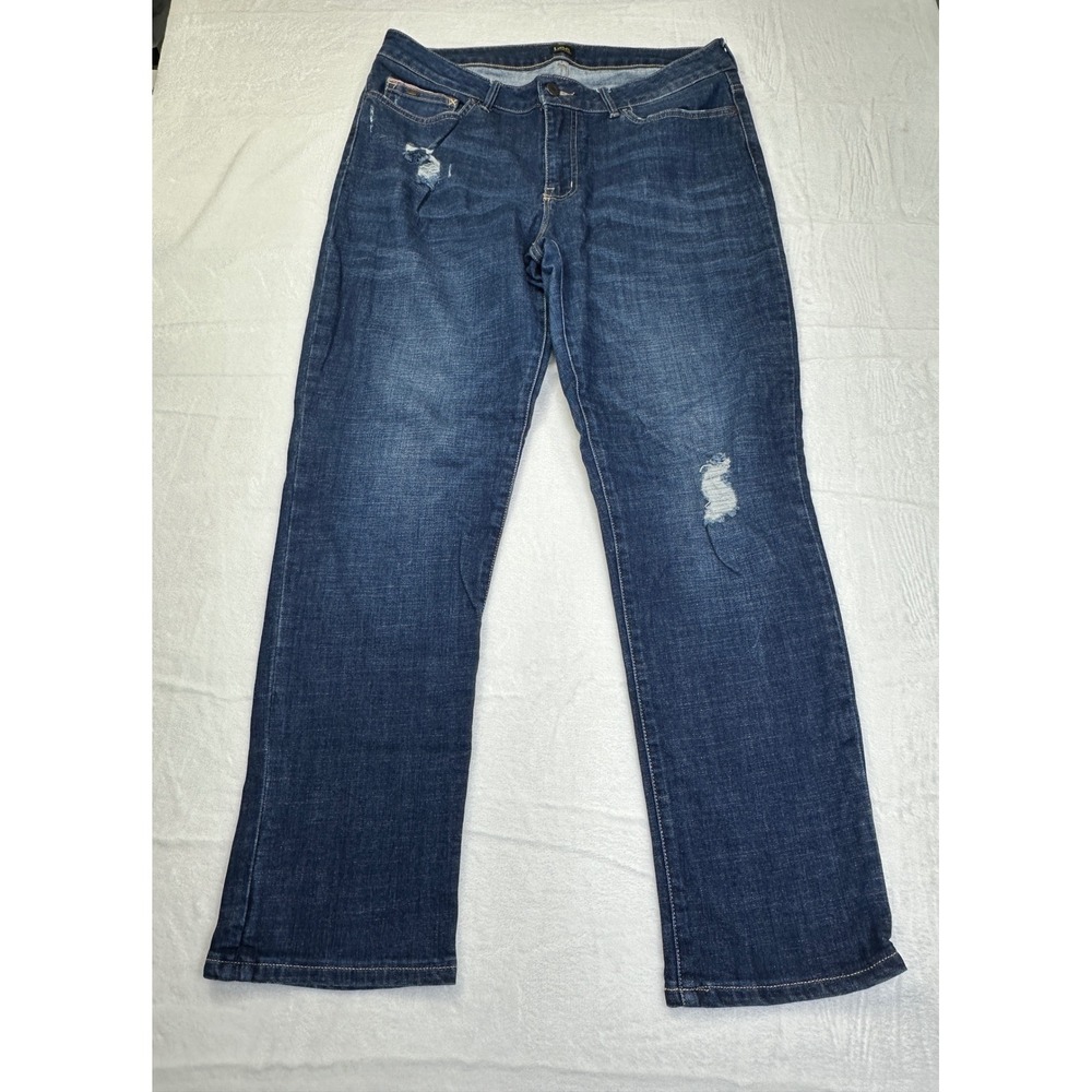 Lee Modern Series Jeans Women 16 Medium Blue Distressed Straight Leg Denim